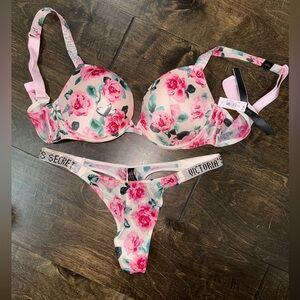 NWT VS floral diamond bra and panty lingerie set